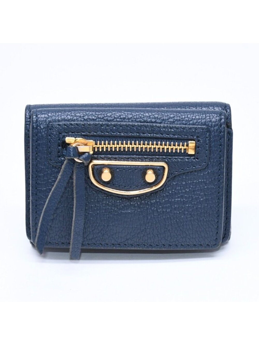 Balenciaga Compact Wallet Navy Gold Trifold